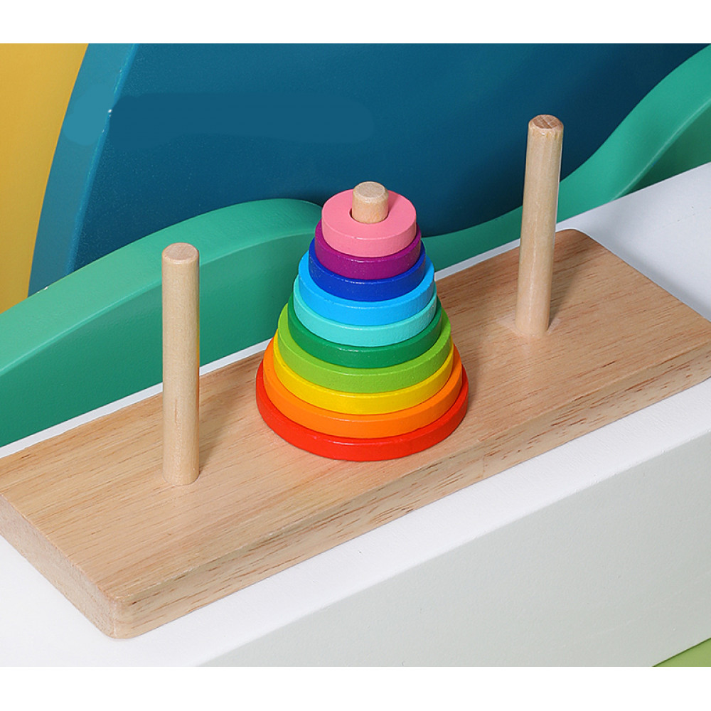 Խաղալիք փայտե կլոր շրջանակներով կառոցվող բուրգ աշտարակ երեք տեղով, փոքր