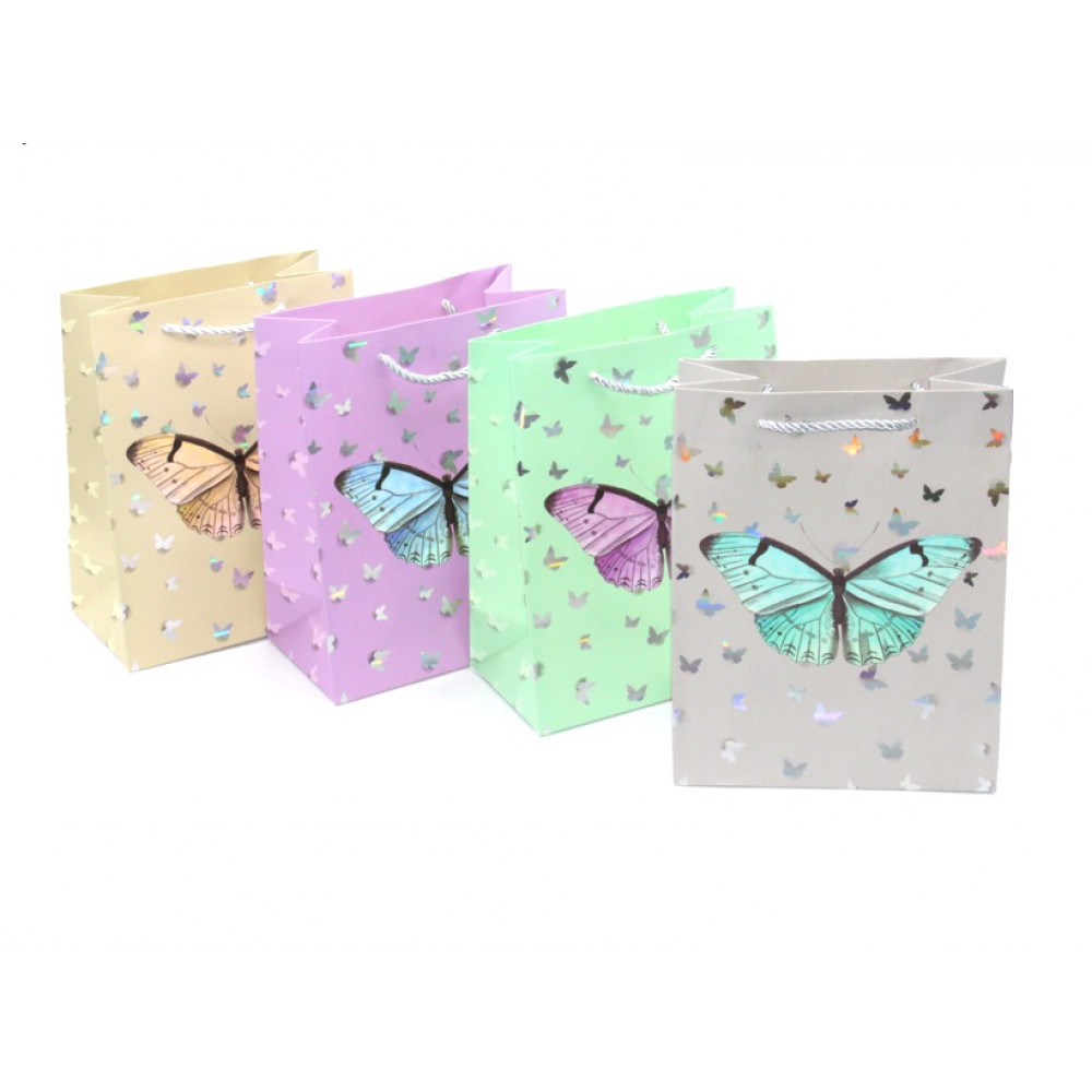 Թղթե տոպրակ 12հ-ոց 4 երանգ, թիթեռնիկով /23*18*10սմ