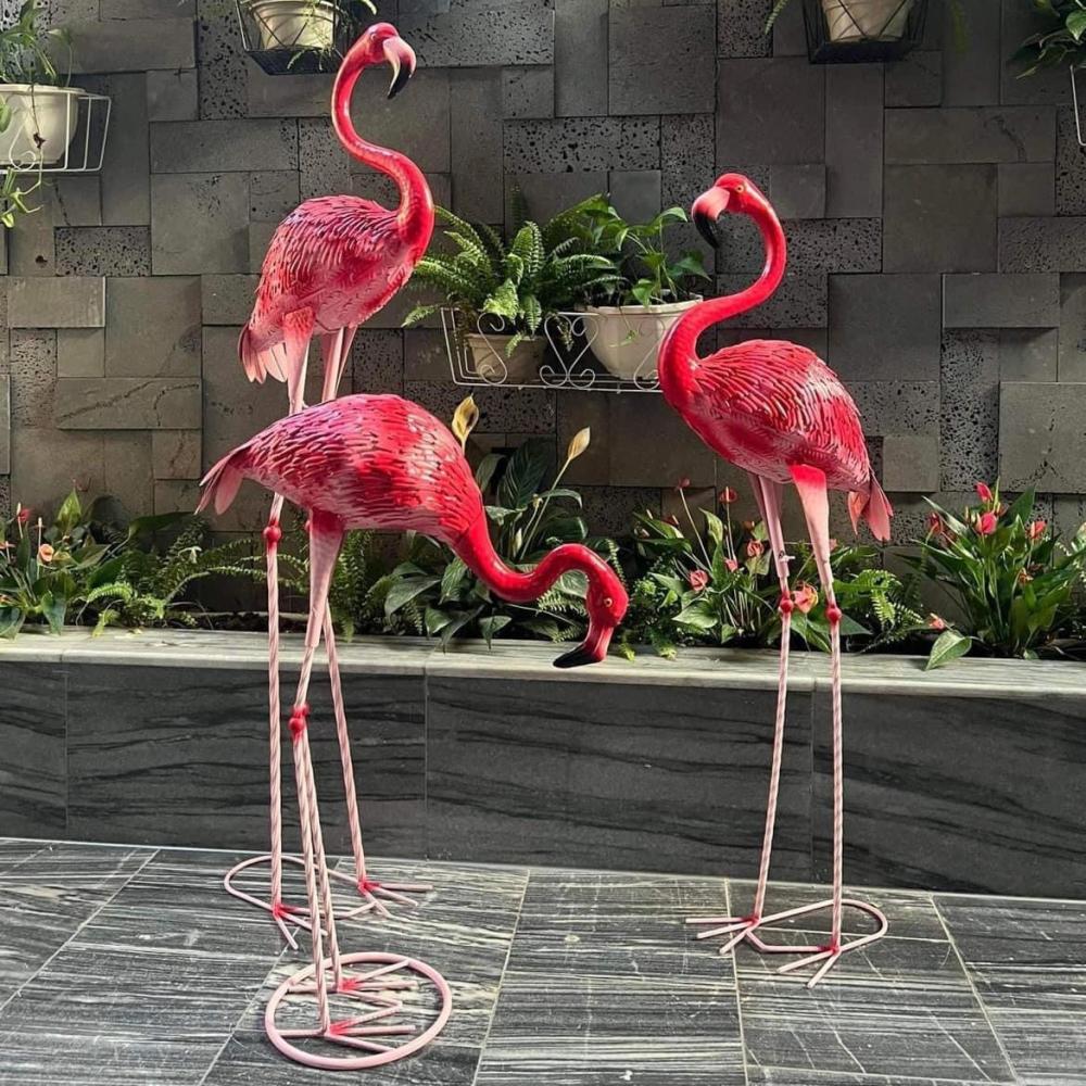 Հուշանվեր արձանիկ մետաղե 3հ-ոց ֆլամինգոների հավաքածու, գույնը կարմիր սև կտուց