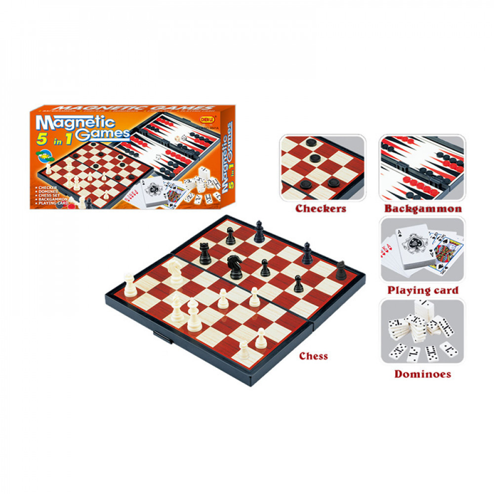 Խաղ շախմատ, շաշկի, նարդի և դոմինո 5-ը 1-ում, մագնիսական, իր խաղակարթով