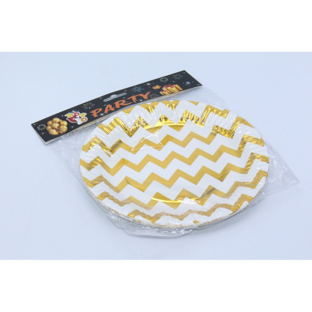 Ծննդյան թղթե ափսե 10հ-ոց 9" ոսկեփայլ և արծաթափայլ զիգզագ գծերով