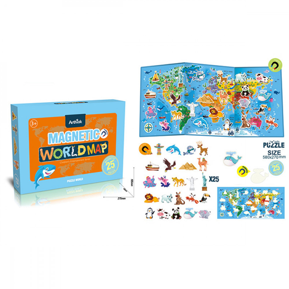 Խաղ փազլ մագնիտե 25կտոր աշխարհի քարտեզը /25pcs world map puzzle magnetic AK2106-3