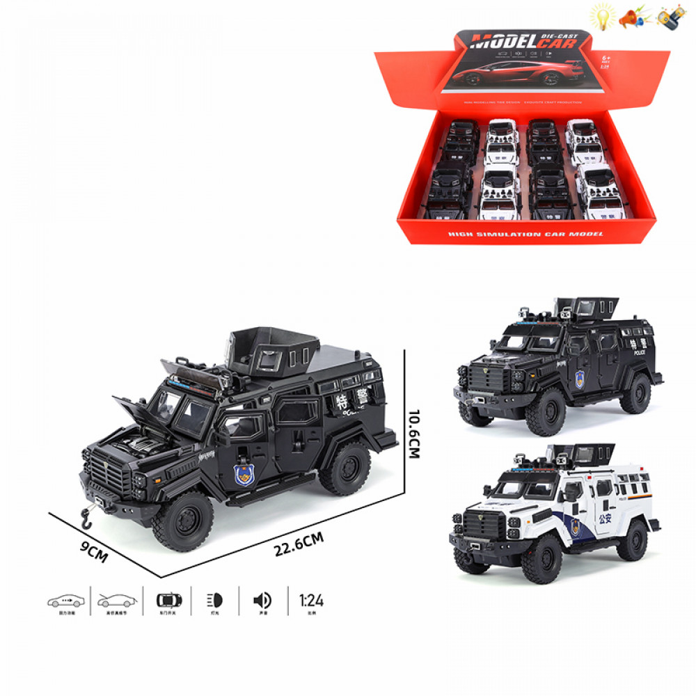 Մեքենա մետաղե մոդել1:24 մաշտաբի, անվտանգության ոստիկանական մեքենա 2գույն