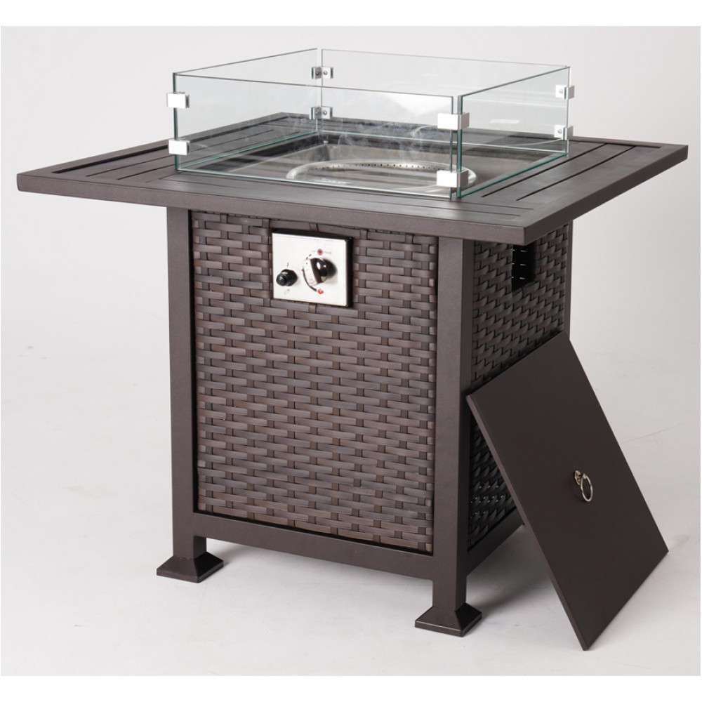 Պարտեզային ջերմակայուն բուխարի-սեղան ապակյա մակերեսով մետաղյա հիմքով