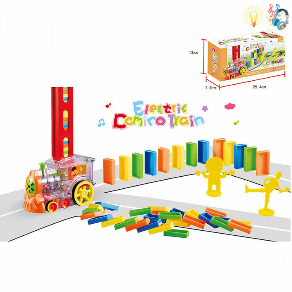 Խաղալիք գնացք փոքր երաժշտական էլ-սնուցմամամբ իր 60հ-ոց դոմինո խաղաքարերով