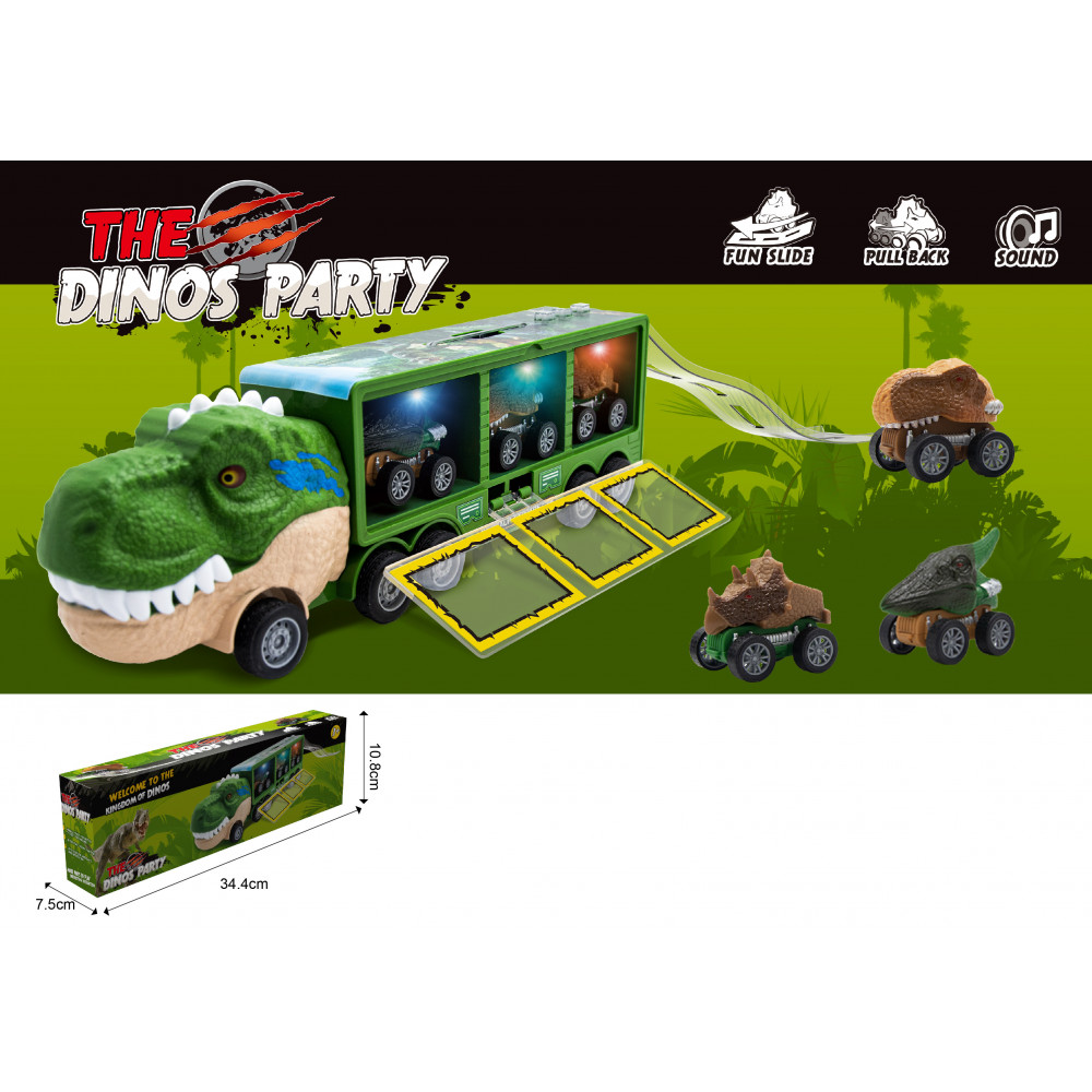 Մեքենա բեռնատար դինոզարր էլ-ով իր փոքր դինոզավր մեքենանաերով և սահուն ճանապարհով