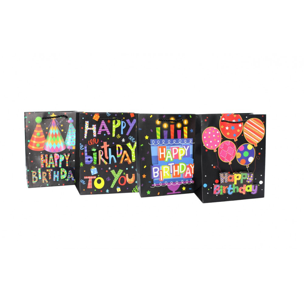 Թղթե նվերի տոպրակ 12հ-ոց 4ձև 4-գույն 26*32*10սմ, ուղղահայաց ծննդյան