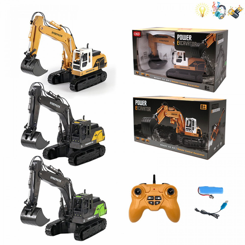 Խաղալիք մետաղե էքսկավատր 3-գույն հեռակառավարման վահանակով 12-ուղղ․ USB լար 1։20