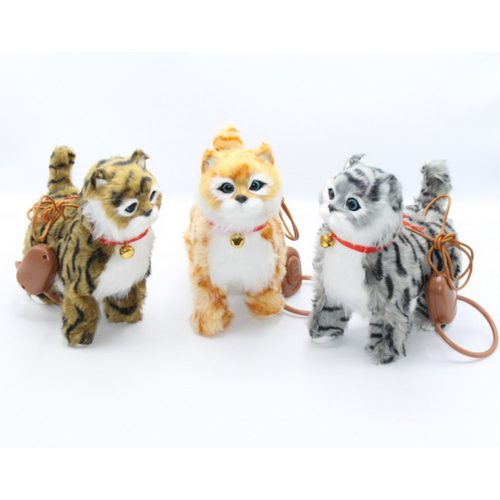 Փափուկ խաղալիք կատու էլ-ով, մլավող և իր ձեռքի վահանակով քայլող