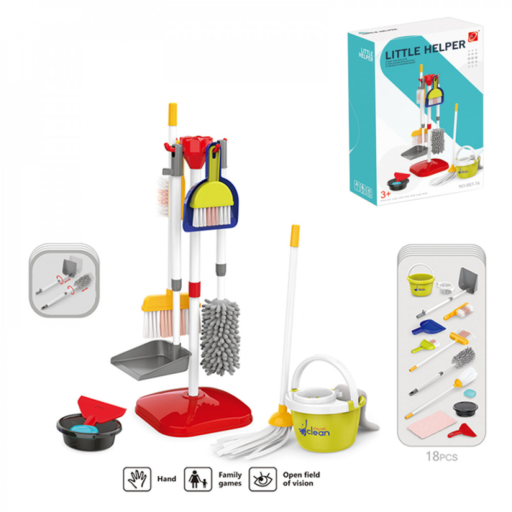 Խաղային մաքրման հավաքածու իր ավել սավոկով դույլով և հենակով