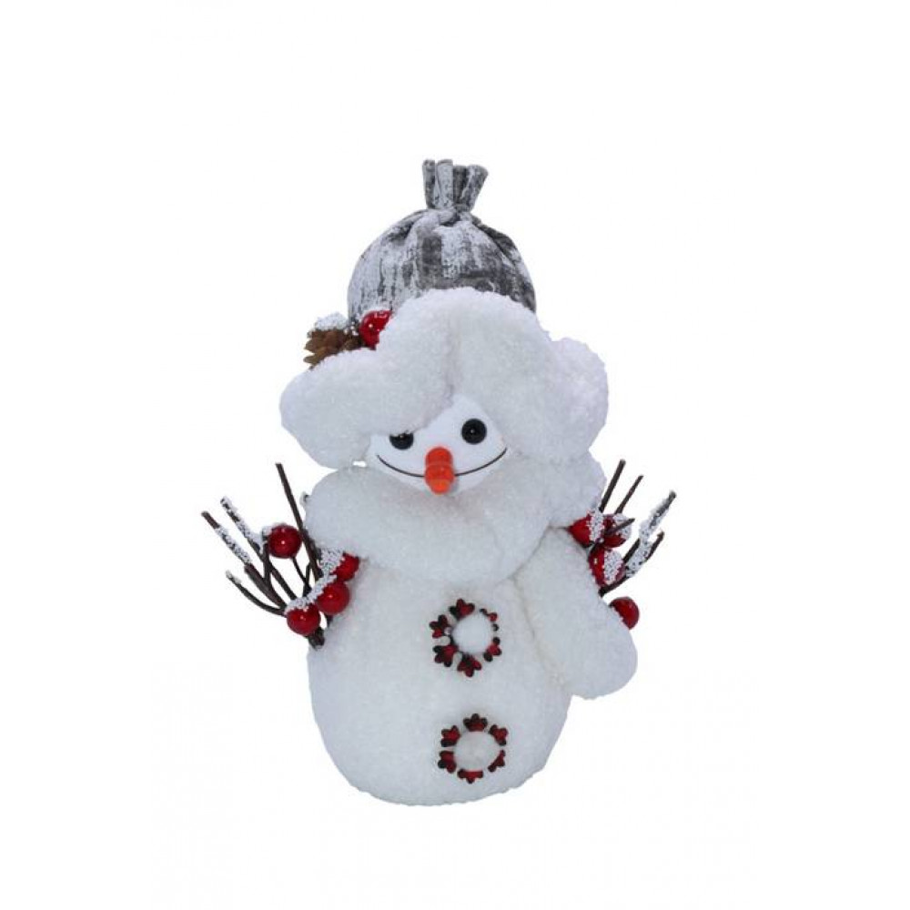 Ամանորյա զարդարանք ձնեմարդ 22*14սմ, մոխրագույն գլխարկով