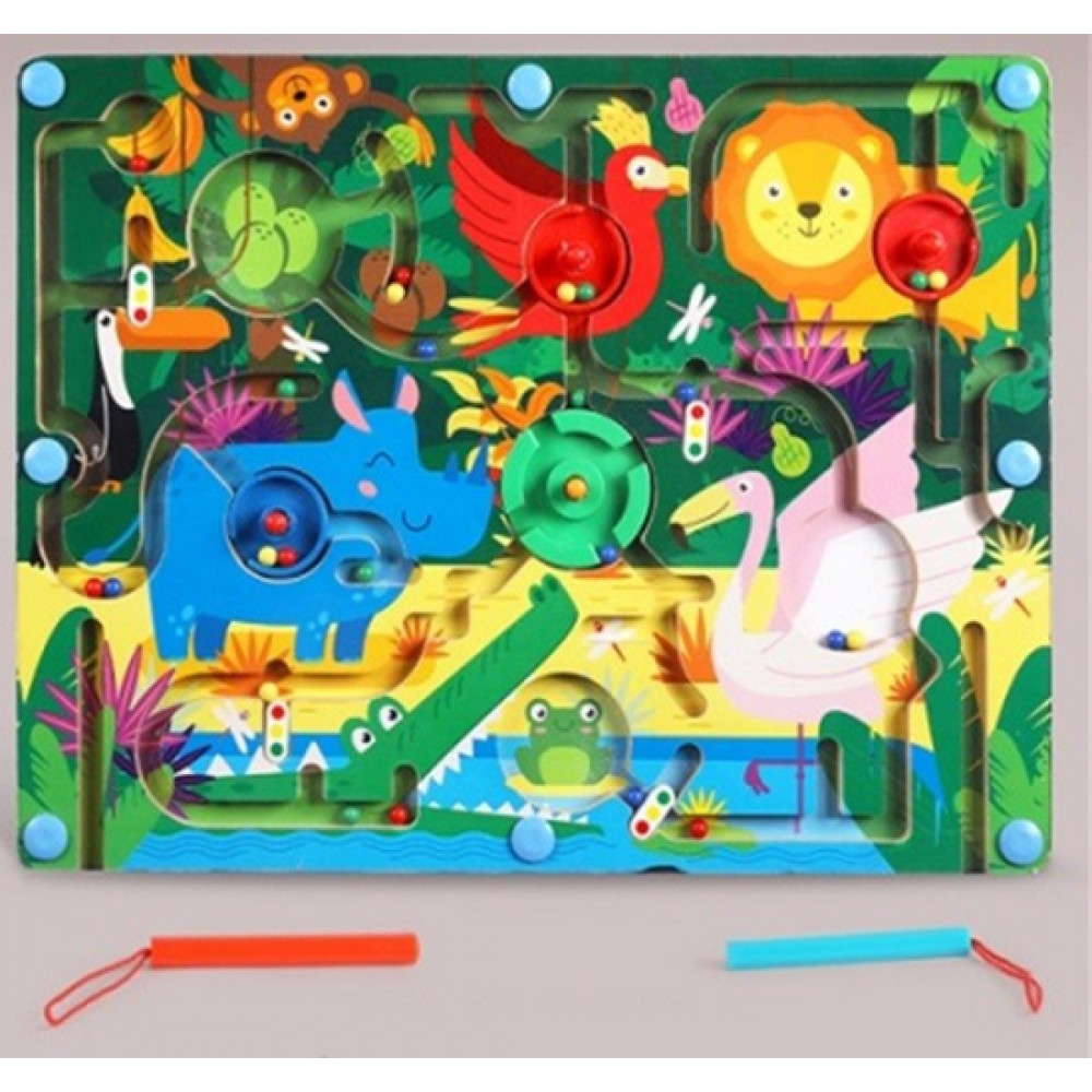 Փայտե խաղ 39սմ-ոց լաբիրինթ բազմաֆունկցիոնալ մագնիսական երկու գրիչով, կենդանիներ