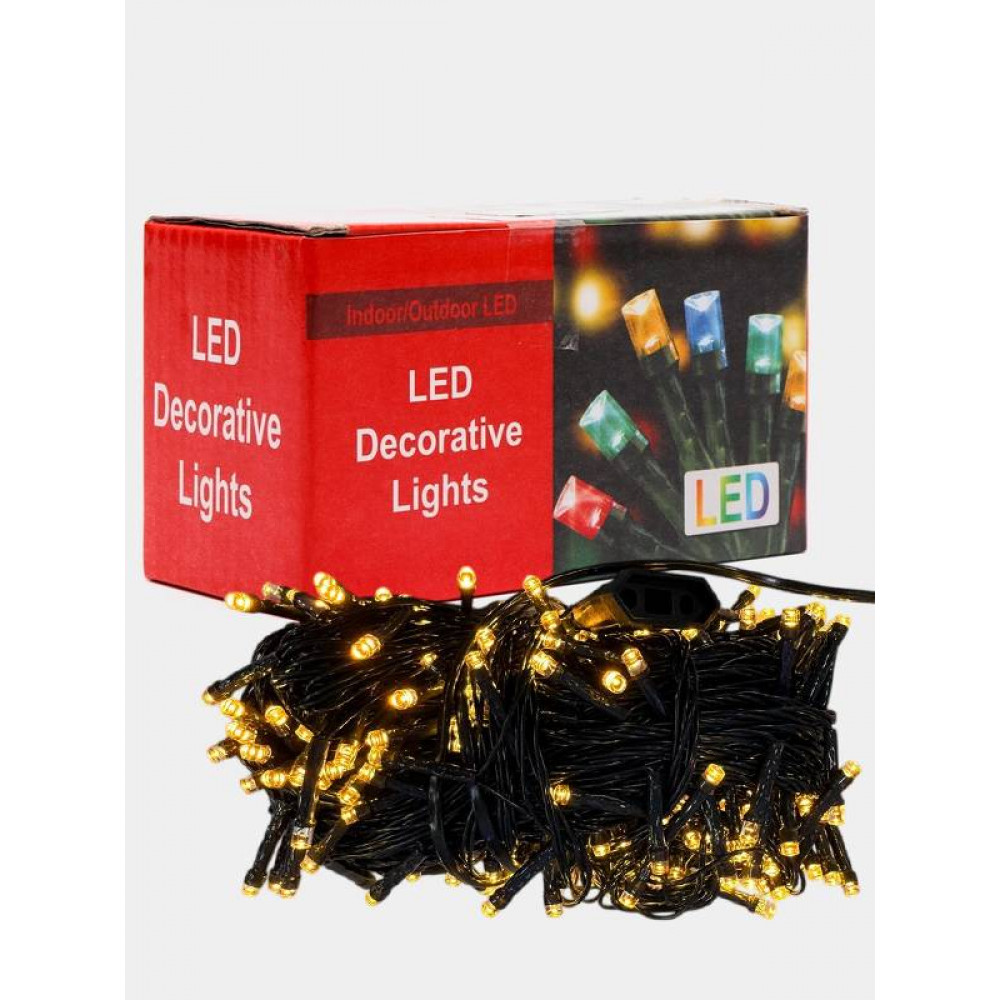 Լույս ամանոր 300 լամպ LED, տաք սպիտակ երանգ, մուգ կանաչ մետաղալար, 21մ-ոց երկարացման հնարավորությամբ