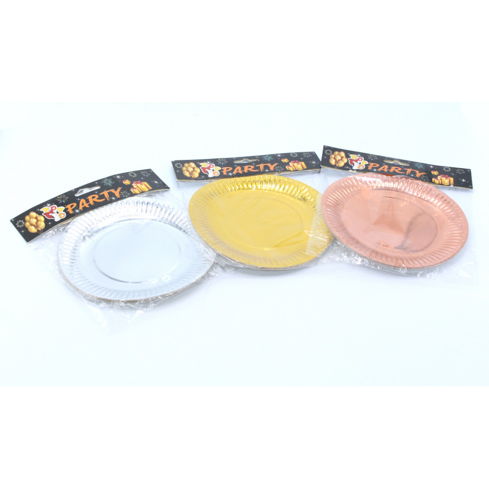 Թղթե ափսե 7"-ոց 10հ-ոց փաթեթավորմամբ, փայլուն երեք երանգ, ոսկի, արծաթ և ռոզգոլդ