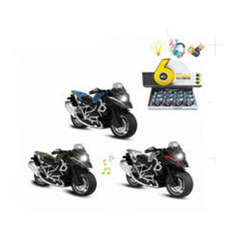 Մոտո մետաղե մոդել 12հ-ոց տուփով 3 գույն, ձայնով լույսով