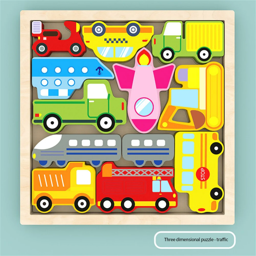 Խաղալիք փայտե կառուցողական փոքր գլուխկոտրուկ 3D փազլ - մեքենաներ