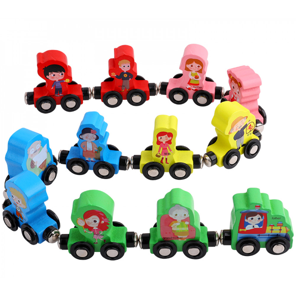 Խաղալիք փայտե տասներկու մագնիսական մուլտ կերպարային մեքենաներ, ուսուցողական