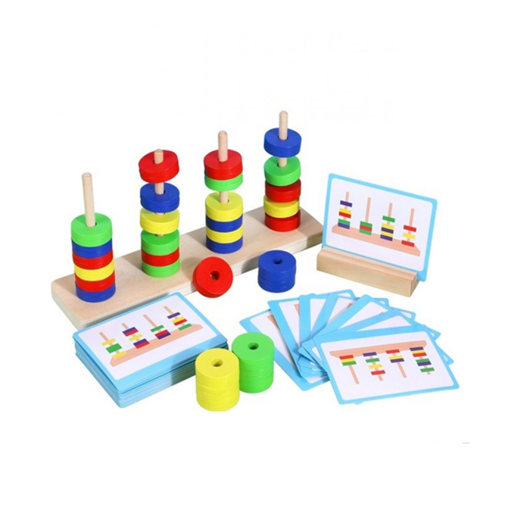 Խաղալիք փայտե մանկական գլուխկոտրուկ, հաշվիչ և պատկերվող իր խաղակարթերով