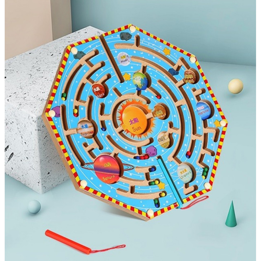 Փայտե խաղ 30սմ-ոց լաբիրինթ իր մագնիսական երկու գրիչով, վեցանկյուն