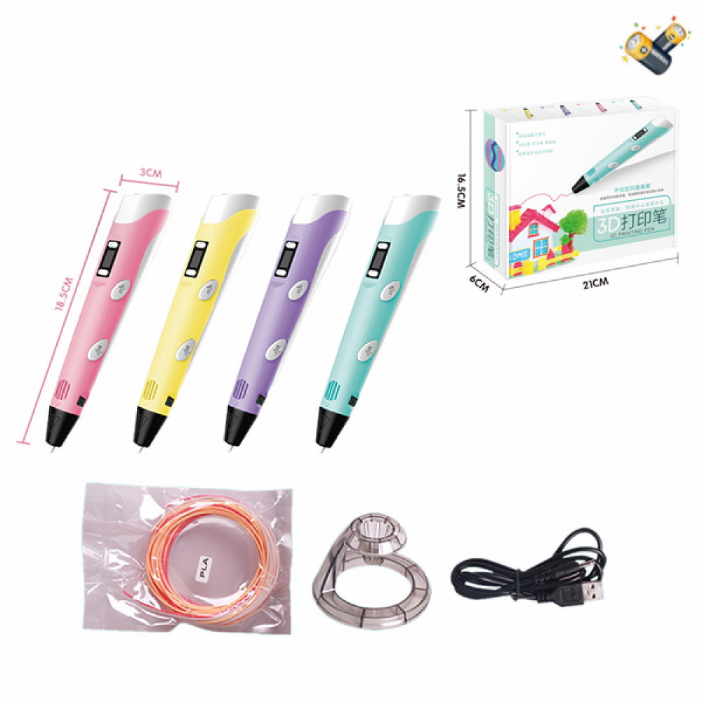 Խաղ 3D նկարչական գրիչ իր թել պլաստիկով և մարտկոցով USB լիցքավորիչով