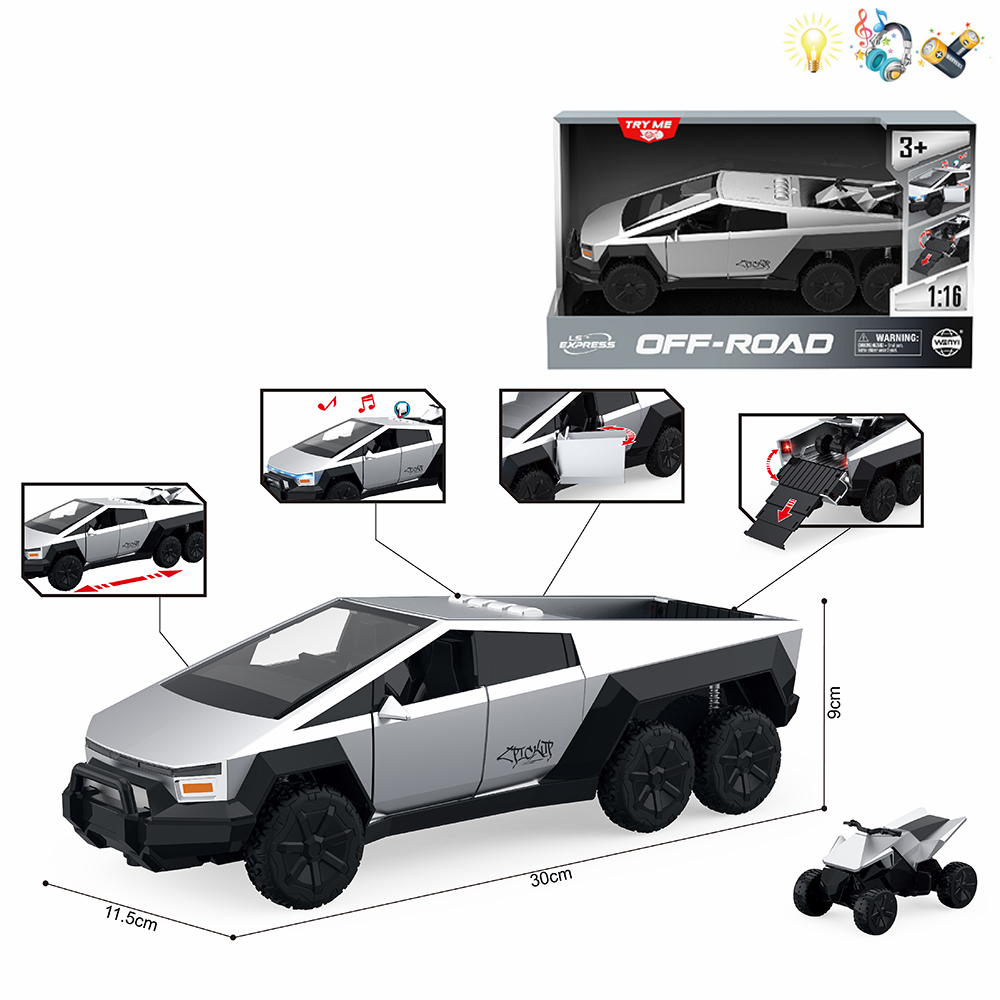 Խաղալիք մեքենա Tesla 6-անիվ 1։16-մաշտաբի էլեկտրական լույսային էֆեկտներով + քառանիվ մոտ