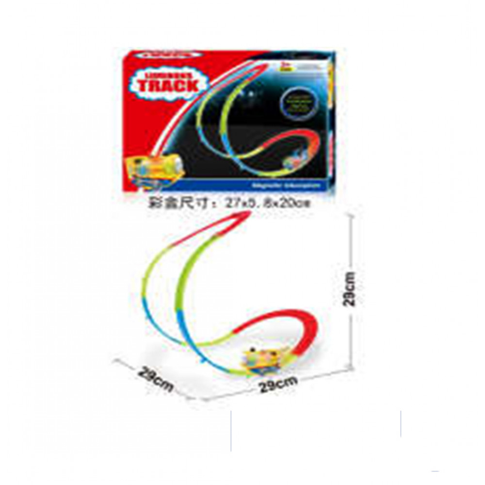 Խաղալիք գնացք իր ճանապարհային ռելսով գլխապտույտ շրջադարձով