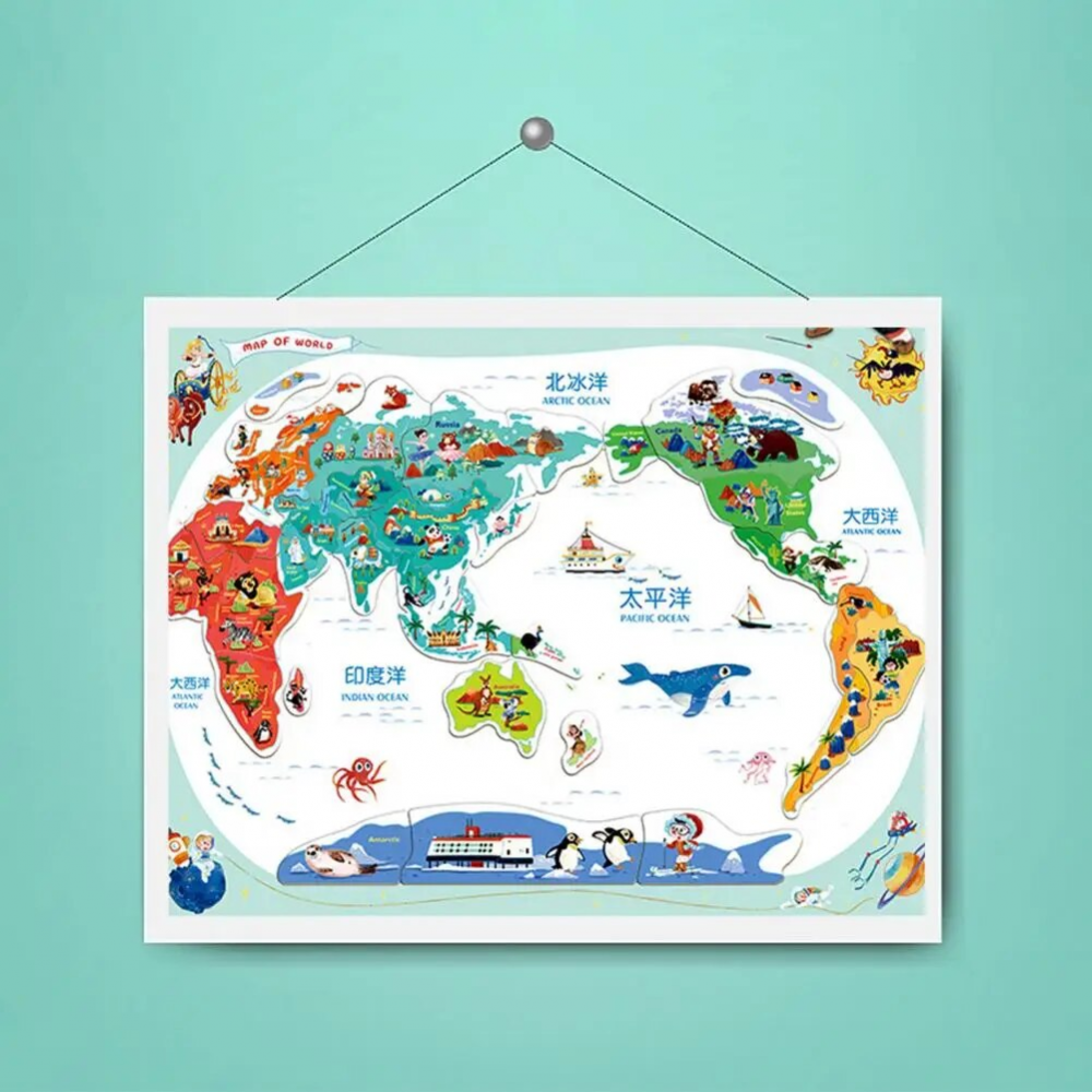 Խաղալիք փայտե մագնիտե դաշտով աշխարհի քարտեզ 30*24սմ-ոց