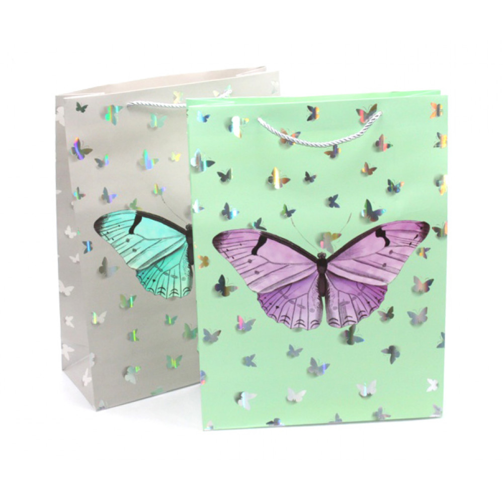 Թղթե տոպրակ 12հ-ոց 4 երանգ, թիթեռնիկով /40*30*12սմ