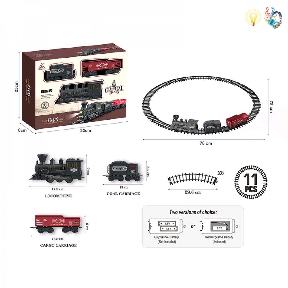 Խաղալիք գնացք իր ռելսային հավաքածույով 3-վագոնով երաժշտական 11-կտոր 78սմ