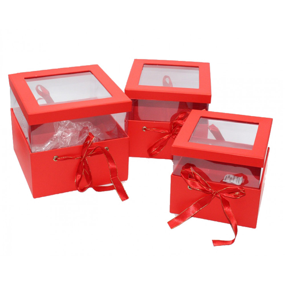 Նվերի տուփ 3հ-ոց, քառանկյուն թափանցիկ երեսով