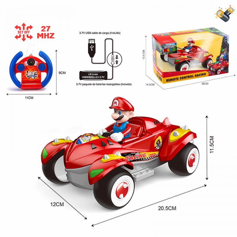 Մուլտ հերոս Mario իր մեքենայով հեռակառավարման վահանակով էլ-մարտկոցով USB լար լիցքավորիչով 86051
