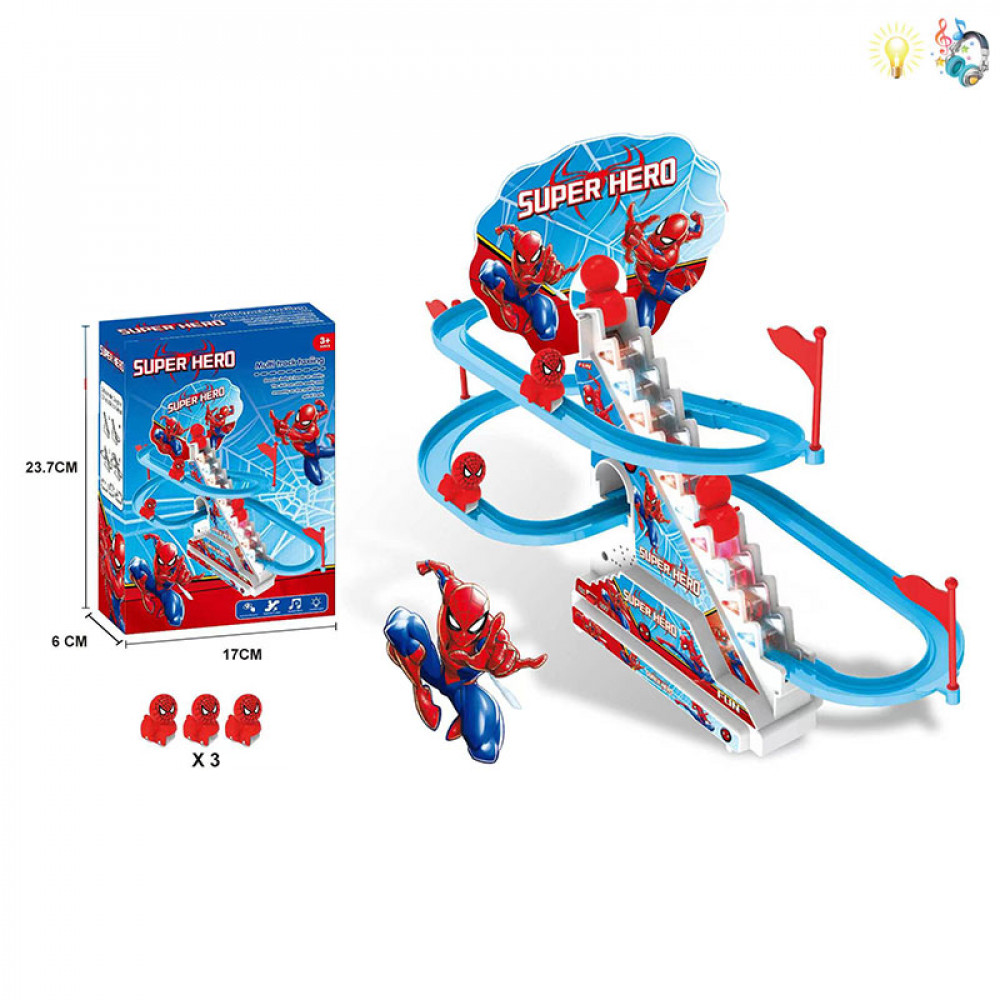 Խաղալիք էլ-սնուցմամաբ լույս երաժշտությամբ բարձրացող աստիճաններով Սարդ-մարդ + սահուն ճանապարհ