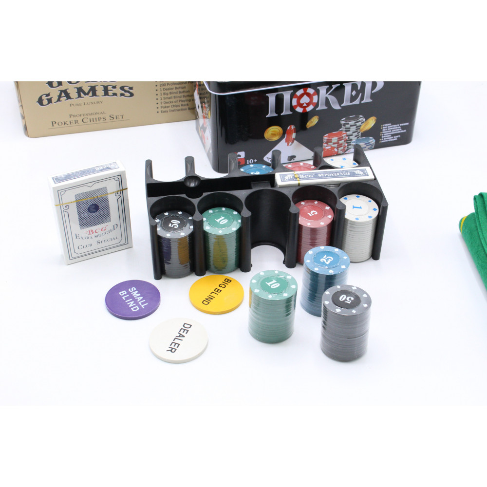 Սեղանի խաղ պոկեր իր խաղակարթերով և 200հ-ոց ֆիշկաներով, մետաղե տուփով