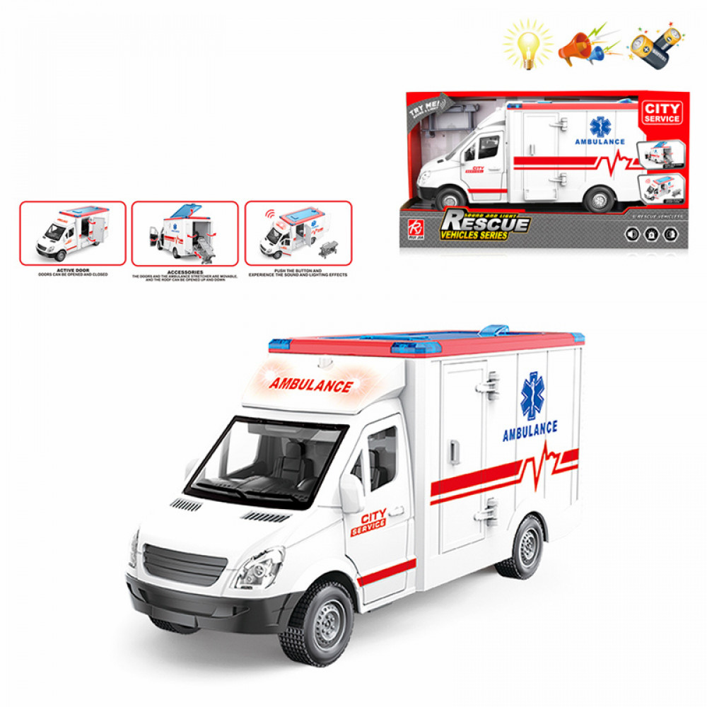 Մեքենա շտապօգնության էլ-ով ձայնով և լույսով 1։16 մոդել, դռները բացվող