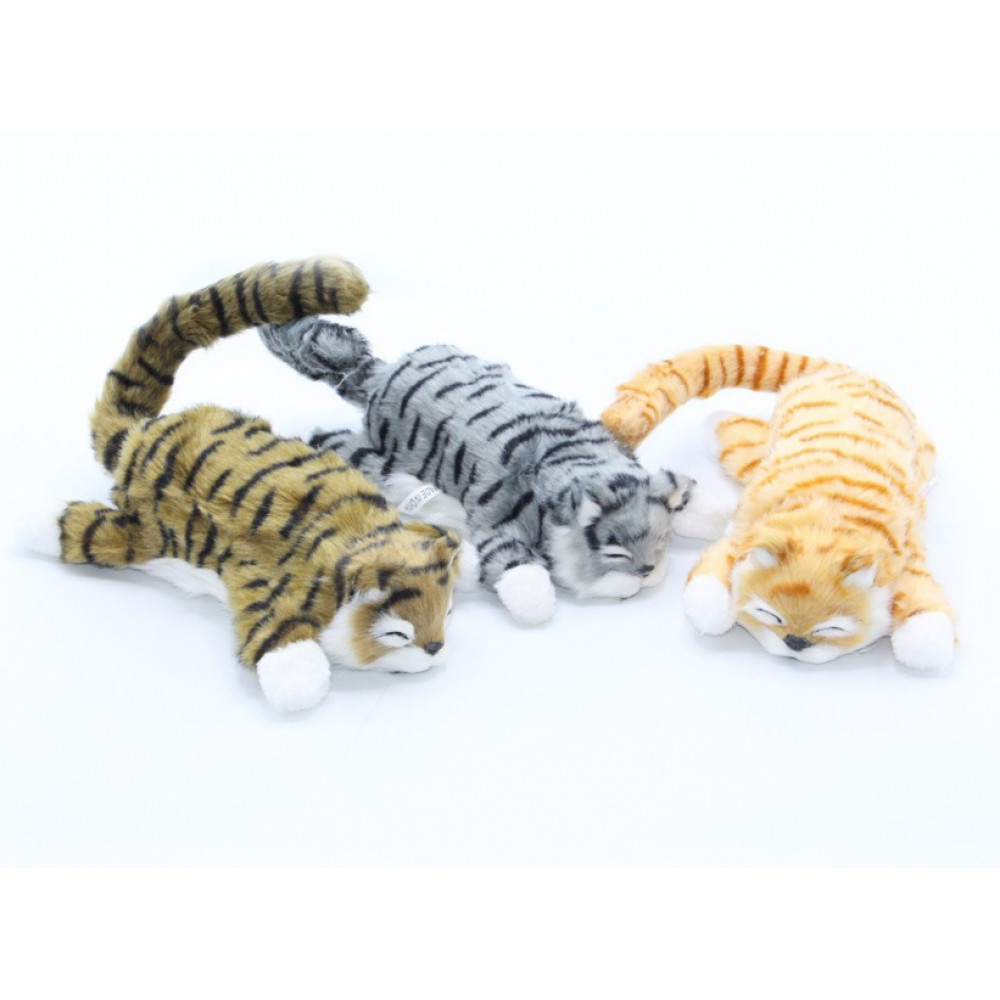 Փափուկ խաղալիք կատու էլ-ով, ծիծաղով խրխնջացող և շրջադարձ պտտվող