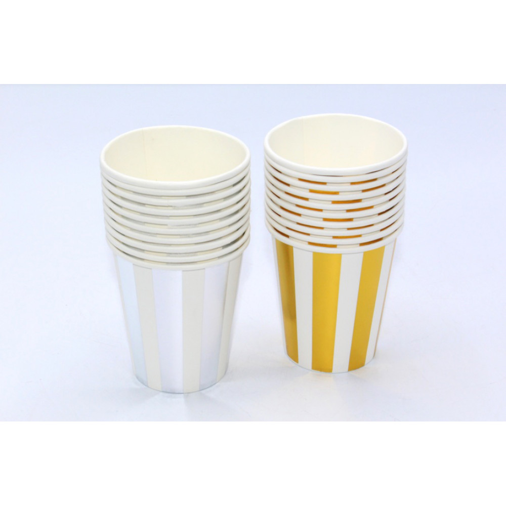 Ծննդյան թղթե բաժակ 10հ-ոց, ոսկեփայլ և արծաթափայլ գծերով